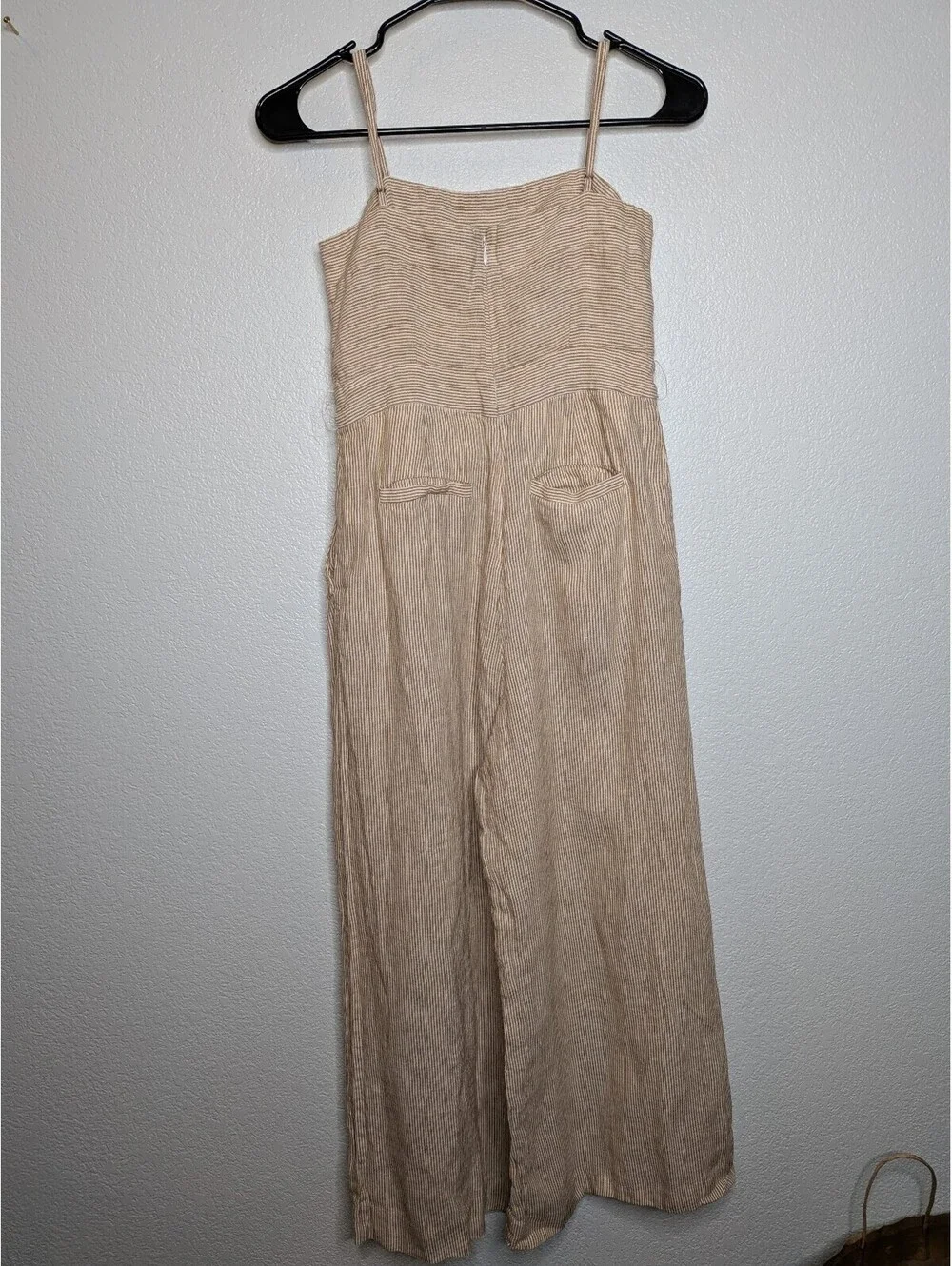 J.Crew Beige Striped Linen Wide Leg Jumpsuit Size 00
